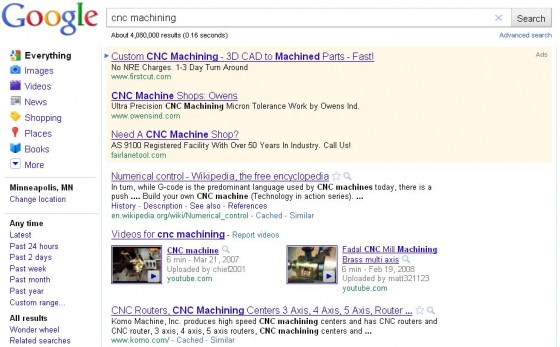 Google above the fold search engine results example 1.