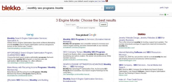 Blekko 3 Engine Monte Results